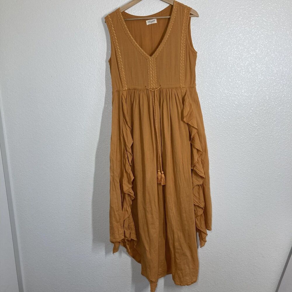 Sleeveless Mustard Maxi Dress with Ruffle Sides